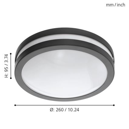 Eglo 33571 - ściemnialna lampa sufitowa do łazienki LED LOCANA-C LED/14W/230V IP44 antracyt