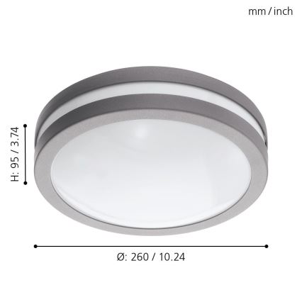 Eglo 33572 - LED ściemnialna oprawa sufitowa do łazienki LOCANA-C LED/14W/230V IP44 srebrna
