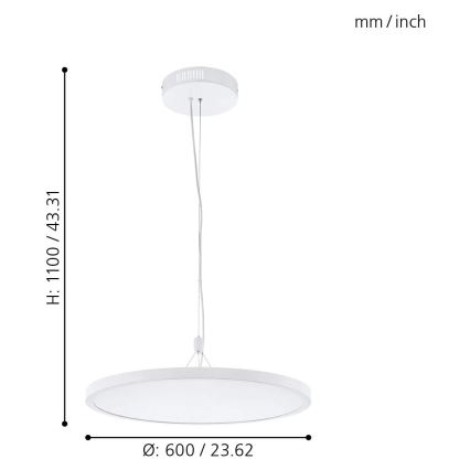 Eglo 33676 - LED RGBW ściemnialna lampa wisząca na lince CERIGNOLA-C LED/32W/230V 2700-6500K biała + pilot zdalnego sterowania