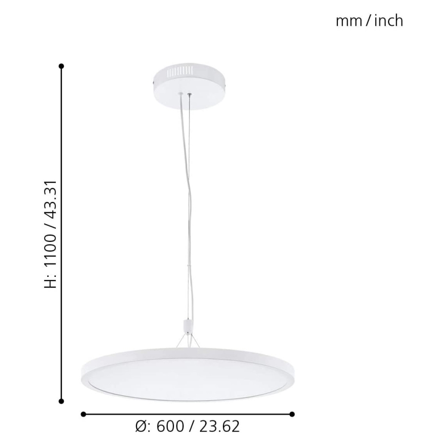 Eglo 33676 - LED RGBW ściemnialna lampa wisząca na lince CERIGNOLA-C LED/32W/230V 2700-6500K biała + pilot zdalnego sterowania