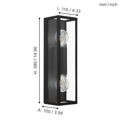 Eglo 33856 - Kinkiet zewnętrzny ALAMONTE 2xE27/60W/230V IP44 czarny