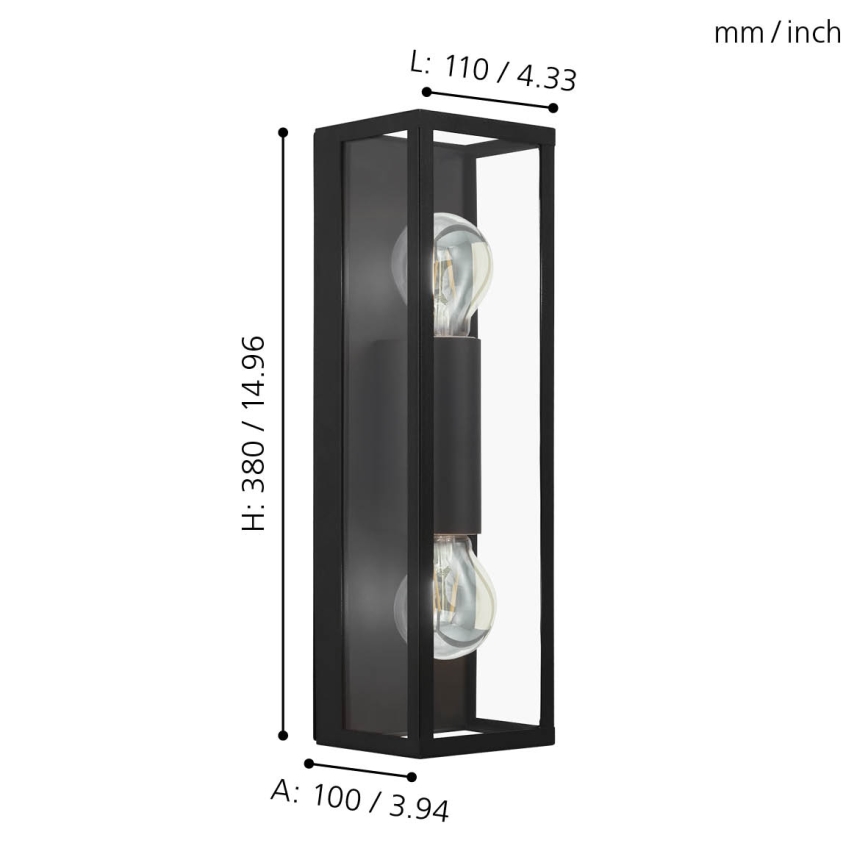 Eglo 33856 - Kinkiet zewnętrzny ALAMONTE 2xE27/60W/230V IP44 czarny