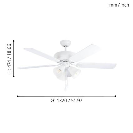 Eglo 35076 - Wentylator sufitowy LAS PALMAS 3xE27/40W/230V biały