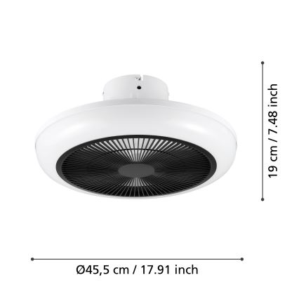 Eglo - LED Ściemnialny wentylator sufitowy LED/25,5W/230V biały/czarny + pilot