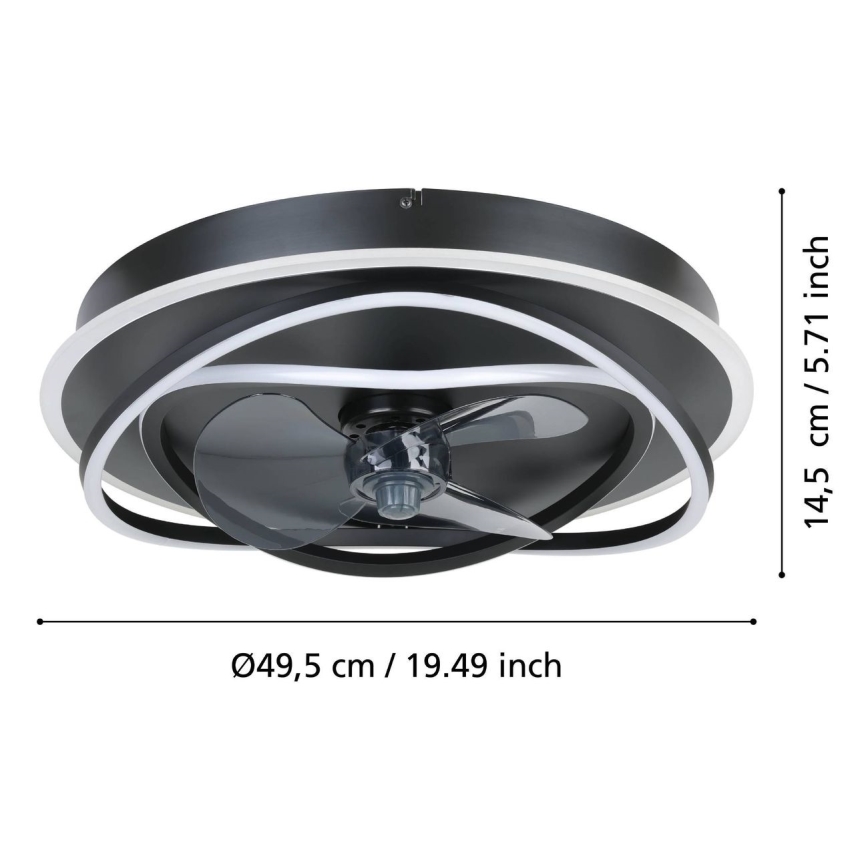 Eglo - ściemnialny wentylator sufitowy LED 4xLED/9W/230V 2700–6500K Ø 50 cm czarny + pilot zdalnego sterowania
