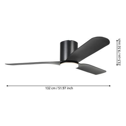 Eglo - LED ściemnialny wentylator sufitowy LED/17W/230V 3000/4000/5000K śr. 132 cm czarny + pilot zdalnego sterowania