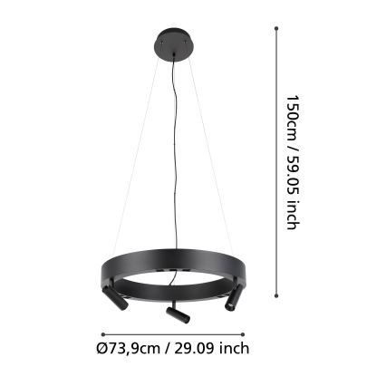 Eglo - LED Żyrandol ściemnialny na lince 3xLED/8W/230V + 3xLED/8,5W 3000K czarny + zdalne sterowanie