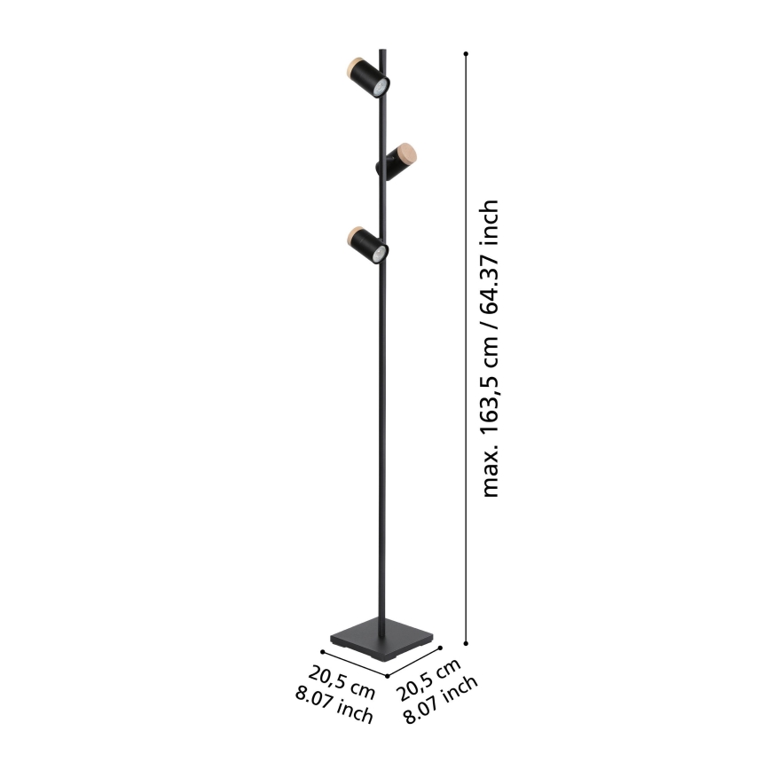 Eglo - LED Lampa podłogowa 3xGU10/4,5W/230V 3000K czarna/brązowa