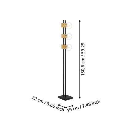 Eglo - Lampa podłogowa 3xE27/40W/230V czarny/brązowy