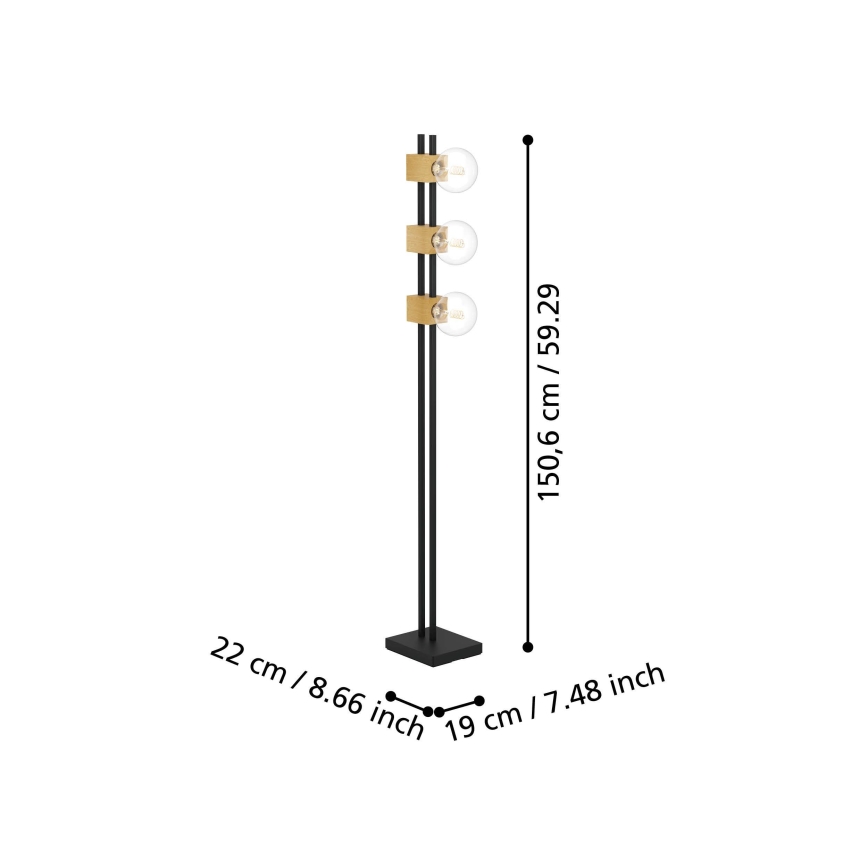 Eglo - Lampa podłogowa 3xE27/40W/230V czarny/brązowy