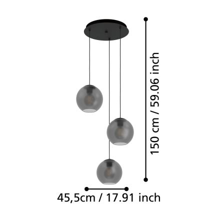 Eglo - Żyrandol na lince 3xE27/40W/230V dymny