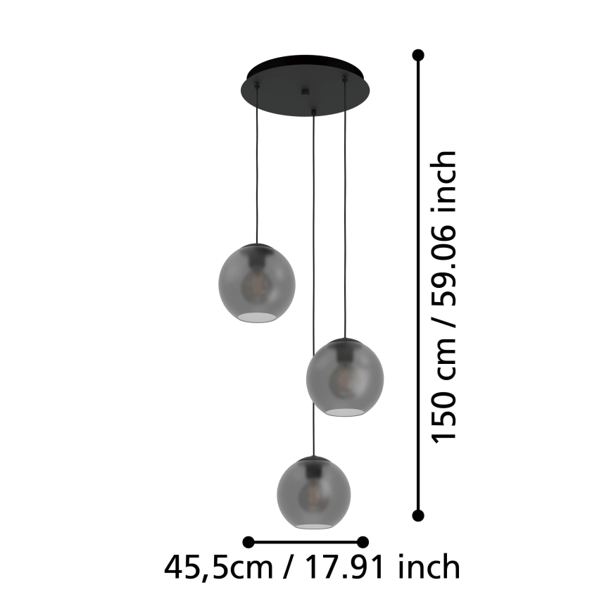 Eglo - Żyrandol na lince 3xE27/40W/230V dymny