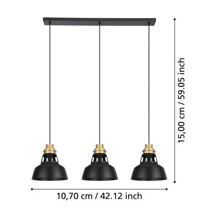 Eglo - Żyrandol na lince 3xE27/40W/230V czarny/złoty