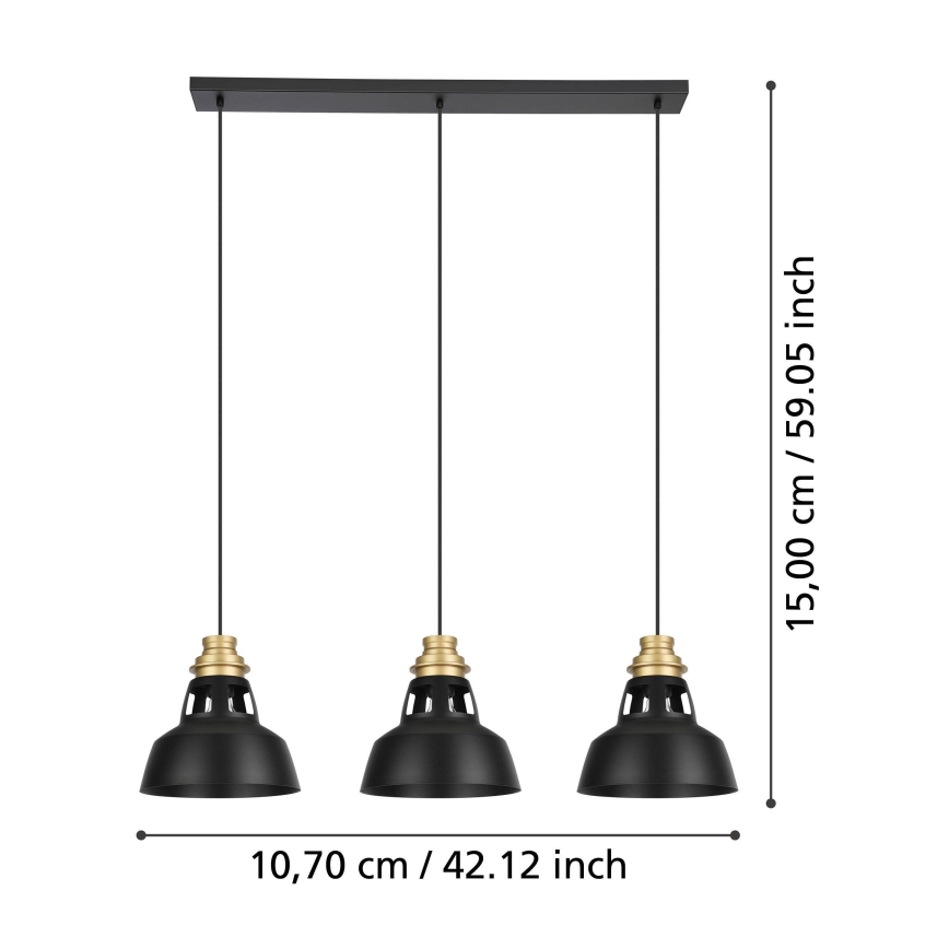 Eglo - Żyrandol na lince 3xE27/40W/230V czarny/złoty