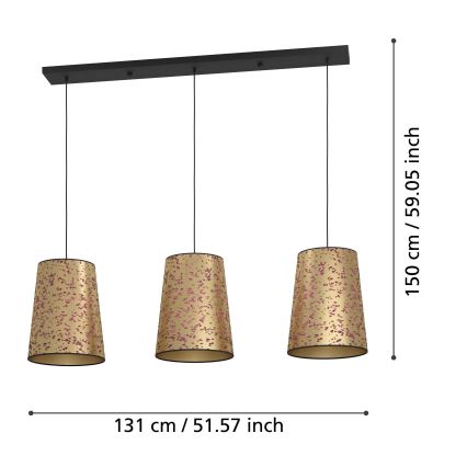 Eglo - Żyrandol na lince 3xE27/25W/230V złoty/różowy