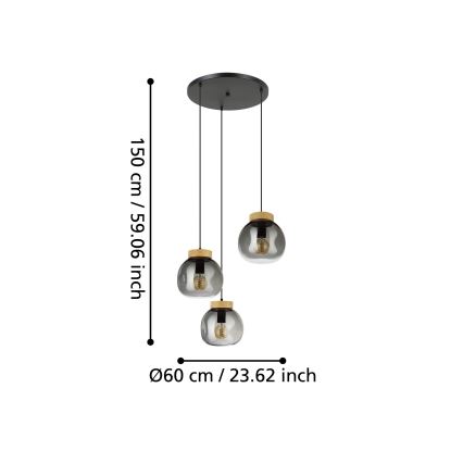 Eglo - Żyrandol na lince 3xE27/40W/230V dymny