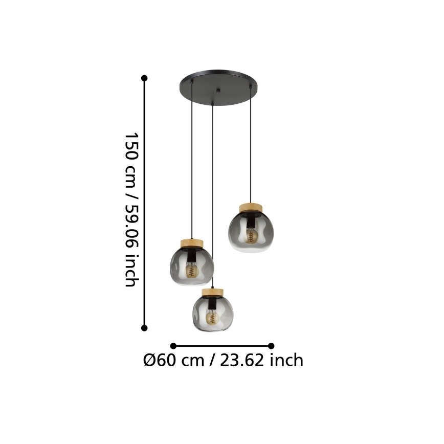 Eglo - Żyrandol na lince 3xE27/40W/230V dymny