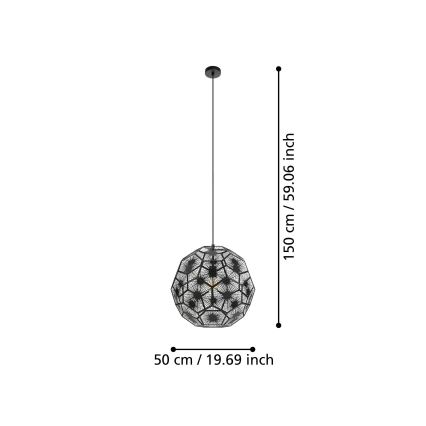 Eglo 39619 - Żyrandol na lince 1xE27/60W/230V śr. 50 cm czarny