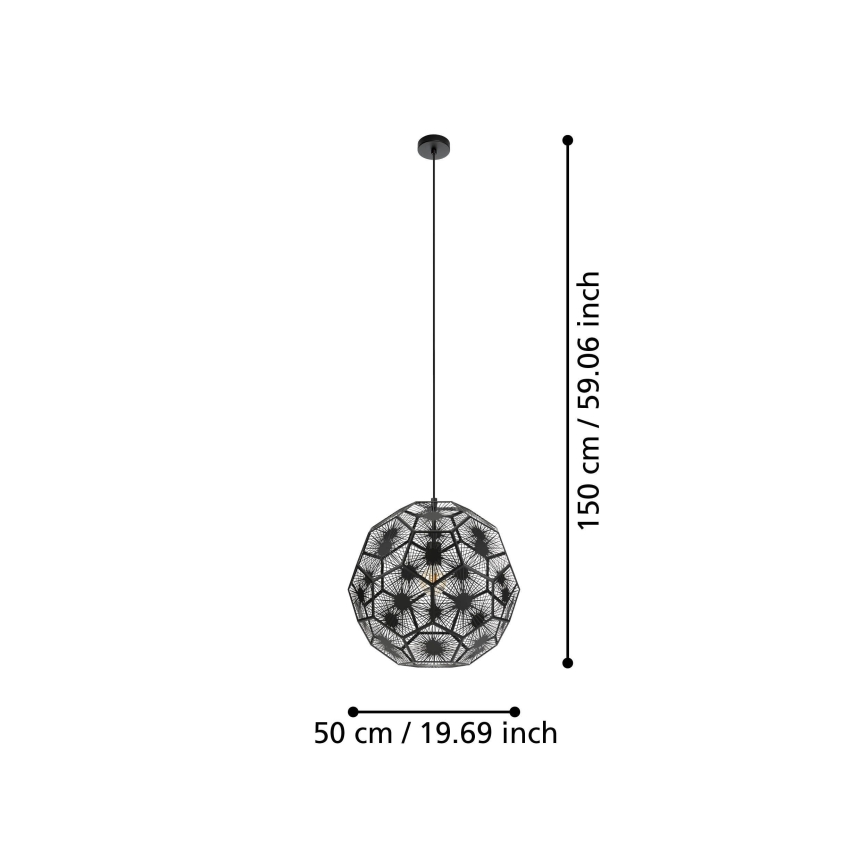 Eglo 39619 - Żyrandol na lince 1xE27/60W/230V śr. 50 cm czarny