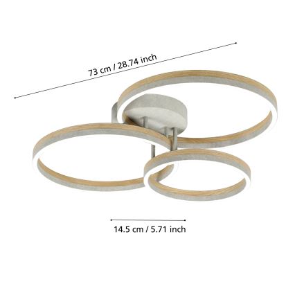 Eglo - LED Ściemnialny żyrandol natynkowy LED/12,5W/230V + 2xLED/15,5W 3000K szary/dąb
