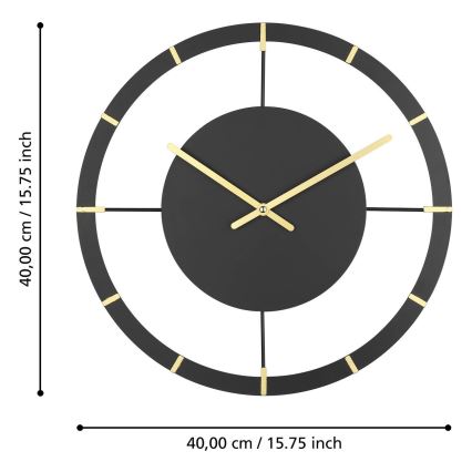 Eglo - Zegar ścienny 1xAA śr. 40 cm czarny/złoty