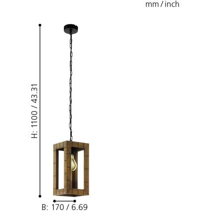 Eglo 43105 - Żyrandol na łańcuchu TAKHIRA 1xE27/60W/230V klon
