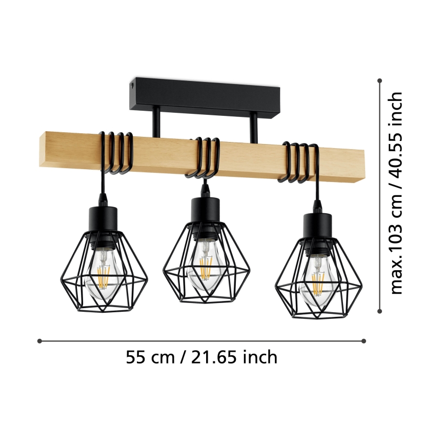 Eglo - Żyrandol natynkowy TOWNSHEND 3xE27/60W/230V sosna