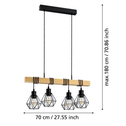 Eglo - Żyrandol na lince 4xE27/60W/230V basket