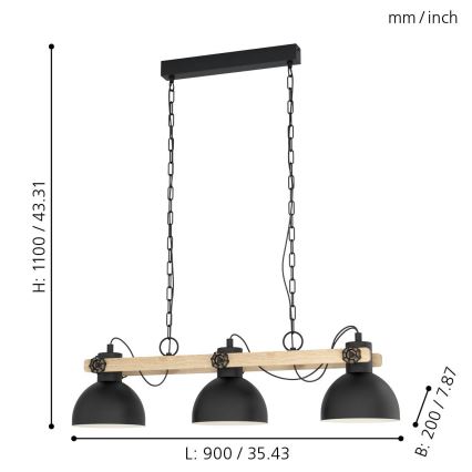 Eglo - Żyrandol na łańcuchu 3xE27/28W/230V