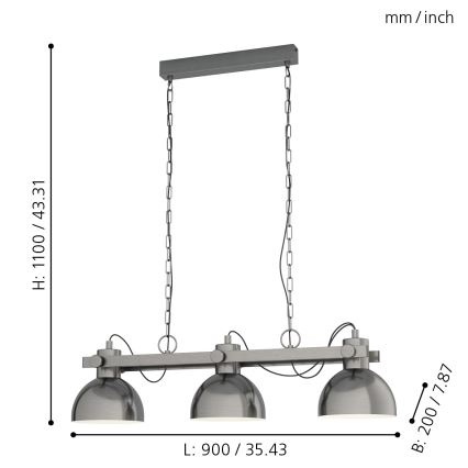 Eglo - Żyrandol na łańcuchu 3xE27/28W/230V