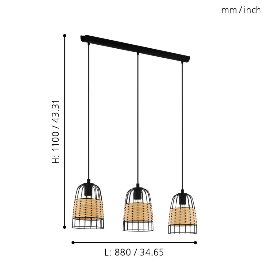 Eglo - Żyrandol na lince 3xE27/40W/230V