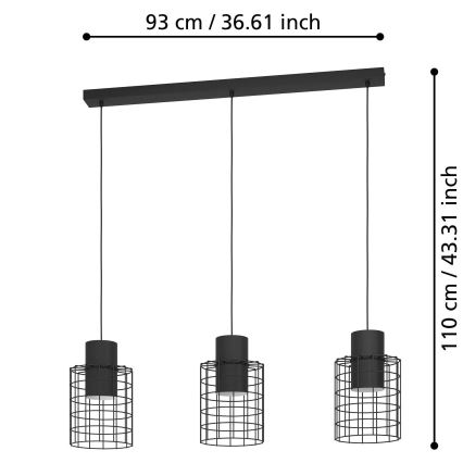 Eglo - Żyrandol na lince 3xE27/40W/230V czarny