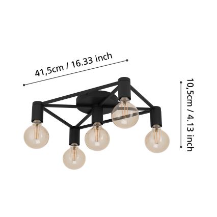 Eglo 43721 - Plafon SPEKE 5xE27/40W/230V czarny