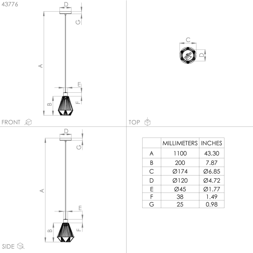 Eglo - Lampa wisząca na linkę 1xE27/40W/230V