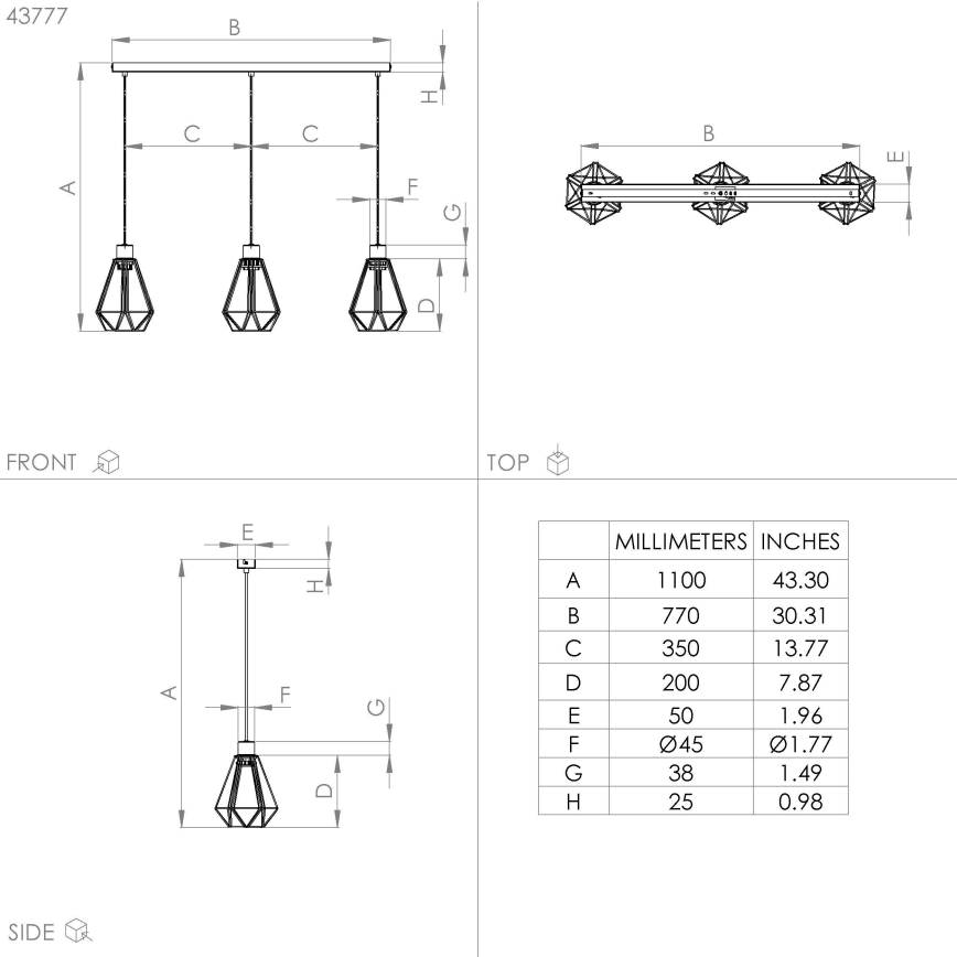 Eglo - Lampa wisząca na linkach 3xE27/40W/230V