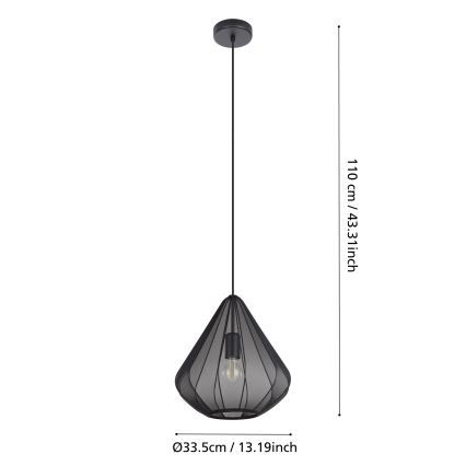 Eglo - Żyrandol na lince 1xE27/40W/230V śr. 33,5 cm czarny