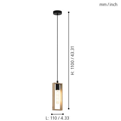 Eglo - Żyrandol na lince 1xE27/60W/230V - certyfikat FSC