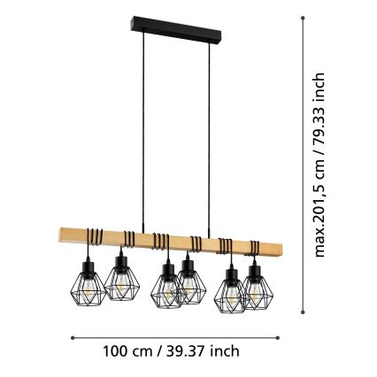 Eglo - Żyrandol na lince TOWNSHEND 6xE27/60W/230V - FSC certyfikowano