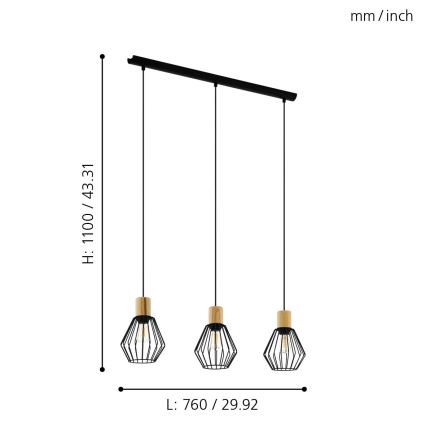 Eglo - Żyrandol na lince 3xE27/60W/230V - certyfikat FSC