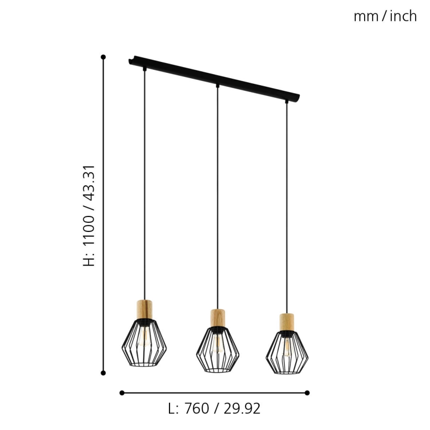 Eglo - Żyrandol na lince 3xE27/60W/230V
