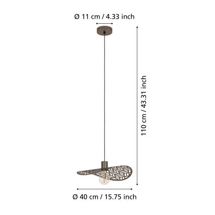Eglo - Lampa wisząca na lince 1xE27/60W/230V śr. 40 cm brązowa