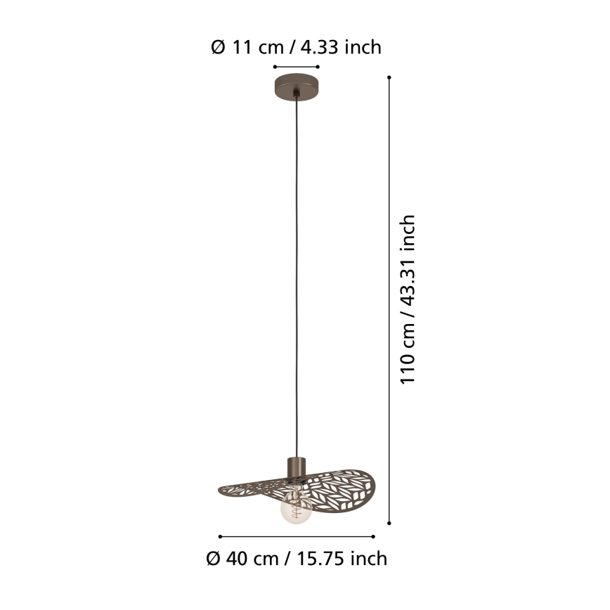 Eglo - Lampa wisząca na lince 1xE27/60W/230V śr. 40 cm brązowa