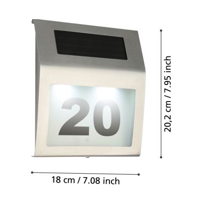 Eglo 48875 - LED Solarny numer domu LED/1,2W/1,2V 300 mAh IP44 matowy chrom