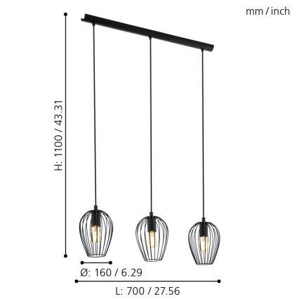 Eglo - Lampa wisząca 3xE27/60W/230V