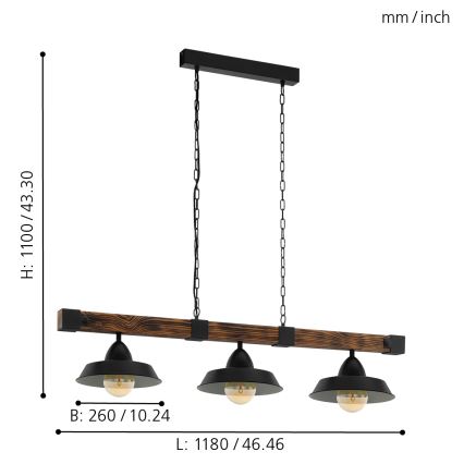 Eglo - Żyrandol na łańcuchu 3xE27/60W/230V