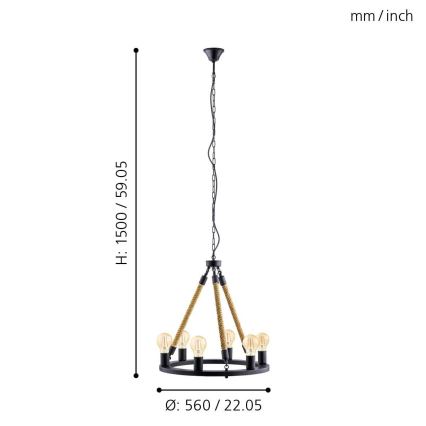 Eglo 49694 - Żyrandol na łańcuchu FINDLAY 6xE27/60W