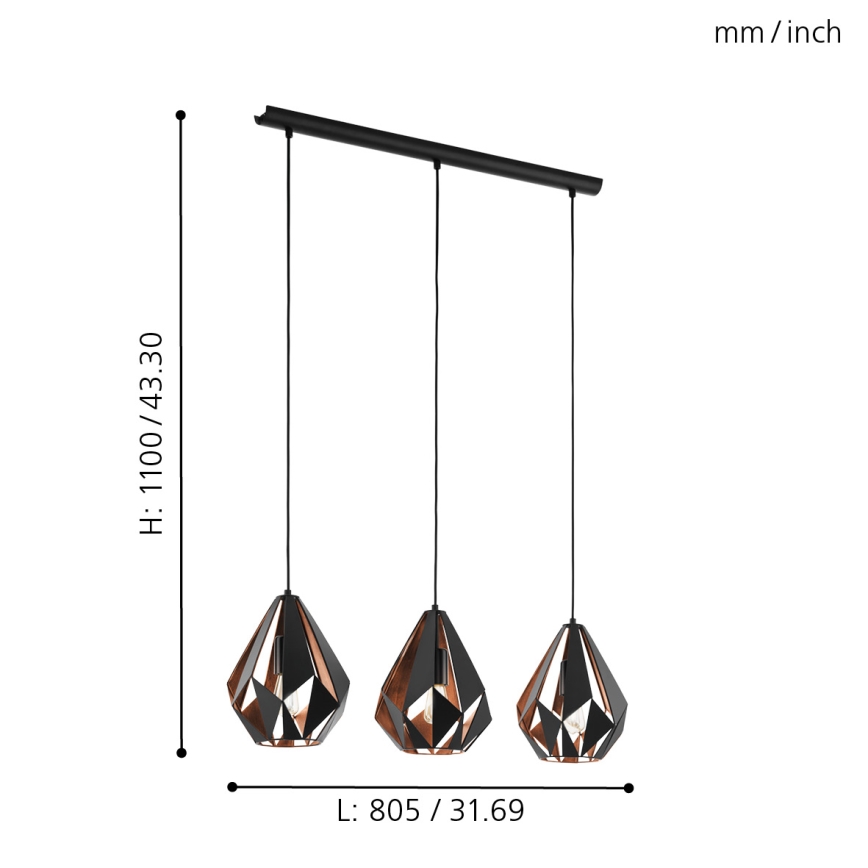 Eglo - Lampa wisząca 3xE27/60W/230V