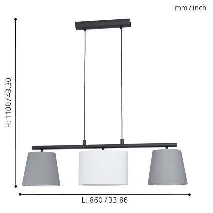 Eglo 55207 - Żyrandol na lince ALMEIDA 3xE14/25W/230V szary