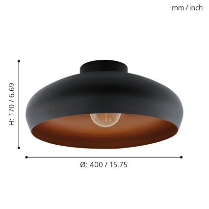 Eglo 55248 - Plafon MOGANO 1xE27/60W/230V czarny