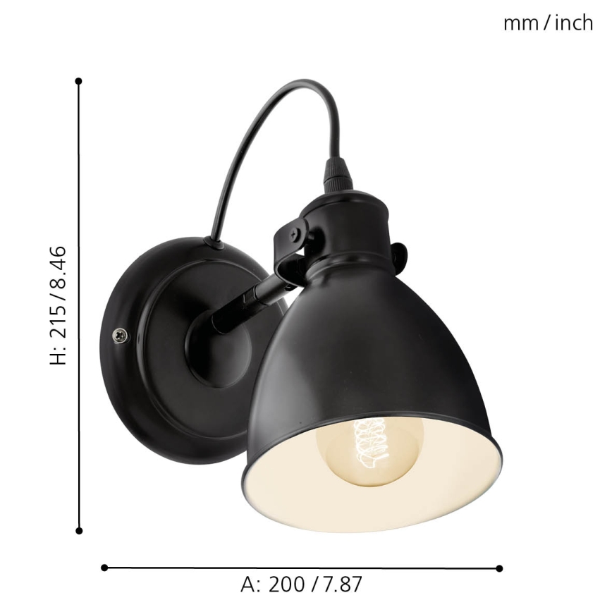 Eglo 55261 - Lampa ścienna PRIDDY 1xE27/40W/230V czarna
